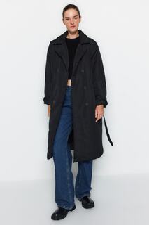 Пальто Trendyol оверсайз длинное стеганое широкого кроя с поясом, черный
