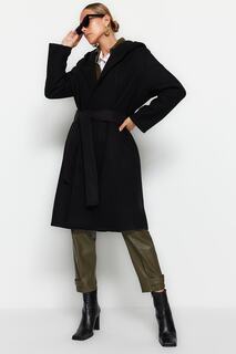 Пальто Trendyol оверсайз широкого кроя с длинными манжетами и капюшоном, черный