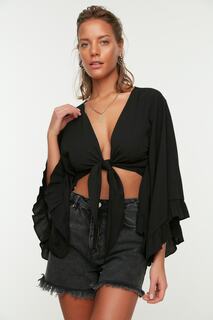 Блузка Trendyol укороченная с тканым воланом, черный