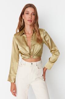 Блузка Trendyol атласная с тканой завязкой, золотой