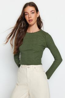 Блузка Trendyol эластичная с вырезом, зеленый