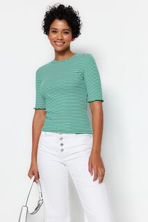 Блузка Trendyol приталенная эластичная, зеленый