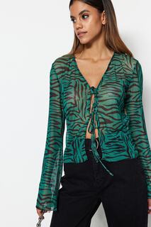 Блузка Trendyol с завязками, зеленый