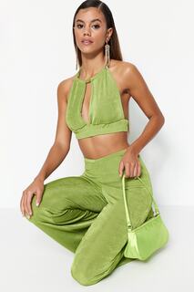 Блузка Trendyol укороченная с блестками, зеленый