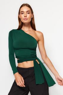 Блузка Trendyol укороченная эластичная, зеленый