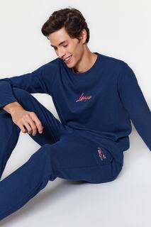 Пижамный комплект Trendyol вязаный стандартного кроя, темно-синий