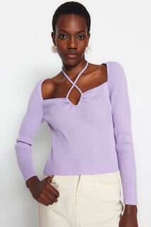 Блузка Trendyol с вырезами, фиолетовый