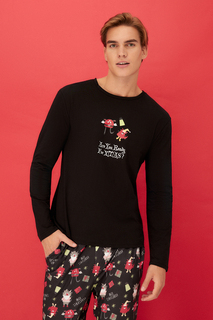 Пижамный комплект Trendyol стандартного кроя с принтом, черный