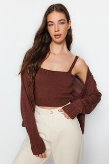 Блузка укороченная Trendyol двойная, коричневый