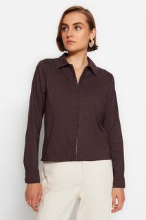Рубашка плетеная Trendyol с карманами и граффити, темно-коричневый