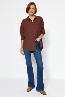 Рубашка-бойфренд Trendyol с одним карманом, коричневый