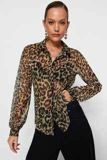 Рубашка Trendyol с леопардовым узором, коричневый