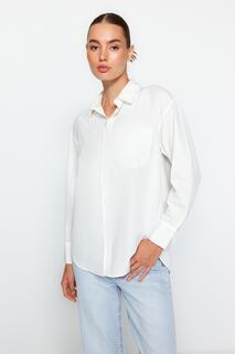 Рубашка Trendyol с жемчужной отделкой на воротнике, экрю