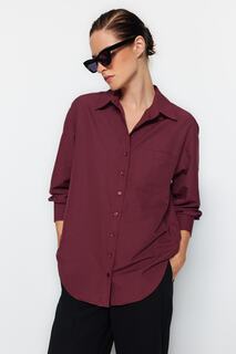 Рубашка-бойфренд Trendyol с одним карманом, темно-бордовый