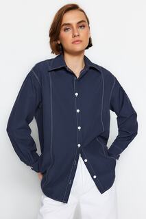 Рубашка Trendyol с контрастной прострочкой, темно-синий