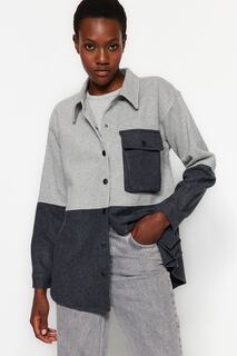 Рубашка Trendyol с карманами и цветными блоками, серый