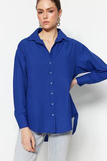 Рубашка-бойфренд Trendyol с одним карманом, темно-синий