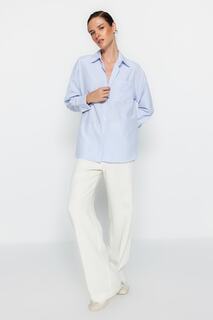 Рубашка оверсайз Trendyol с полосатыми карманами, синий