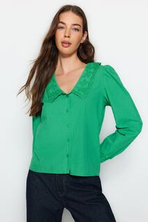 Рубашка Trendyol с зеленым воротником