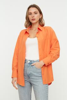 Рубашка-бойфренд Trendyol с одним карманом, оранжевый