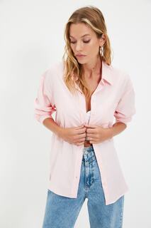 Рубашка-бойфренд Trendyol с одним карманом, розовый