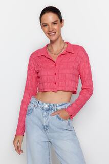 Рубашка укороченная Trendyol из фактурной ткани, розовый