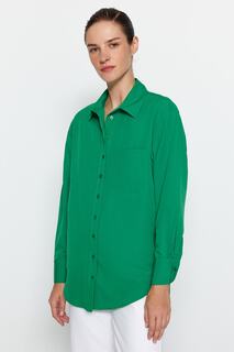 Рубашка-бойфренд Trendyol с одним карманом, изумрудно-зеленый