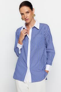 Рубашка полосатая Trendyol с карманами, синий