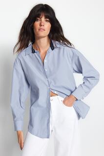 Рубашка оверсайз Trendyol с открытой спиной и плиссированной планкой, синий