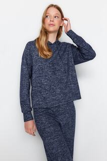 Пижамный комплект вязаный Trendyol с капюшоном, темно-синий