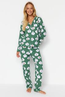 Пижамный комплект Trendyol с принтом кролика, темно-зеленый