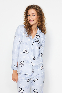 Пижамный комплект флисовый Trendyol с рисунком синей панды