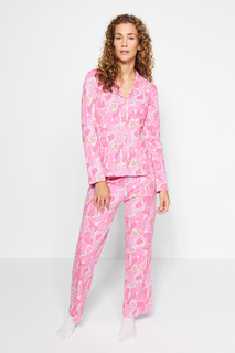 Пижамный комплект Trendyol с узором в виде сердечек, розовый