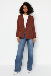 Пиджак двубортный Trendyol на обычной подкладке, коричневый