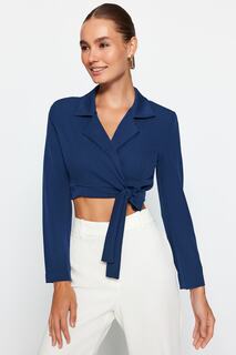 Пиджак Trendyol с укороченными завязками, темно-синий