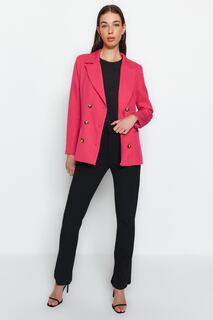 Пиджак двубортный Trendyol на обычной подкладке, розовый