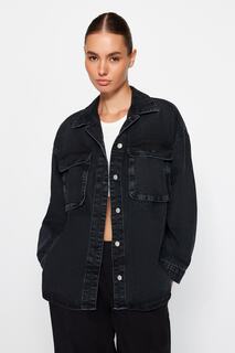 Куртка-рубашка джинсовая Trendyol с карманами-карго, черный
