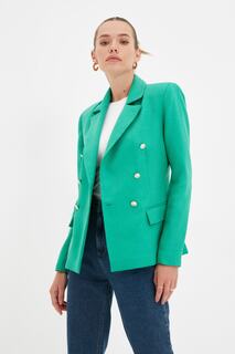Пиджак двубортный Trendyol на обычной подкладке, изумрудно-зеленый