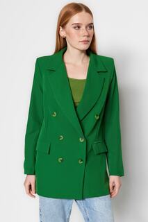 Пиджак двубортный оверсайз Trendyol на подкладке, темно-зеленый