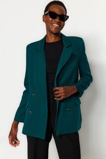Пиджак на пуговицах Trendyol с обычной подкладкой и деталью, изумрудно-зеленый