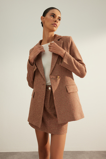 Пиджак тканый Trendyol на обычной подкладке, коричневый