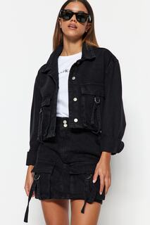 Куртка укороченная джинсовая Trendyol с карманами, черный
