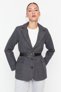 Пиджак Trendyol на обычной подкладке с поясом, серый