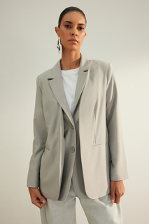 Пиджак Trendyol с двухслойной подкладкой, серый