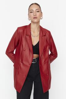 Пиджак с тканой подкладкой Trendyol на застежке, бордово-красный