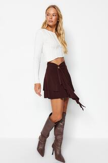 Мини-юбка Trendyol с рюшами и воланами, коричневый