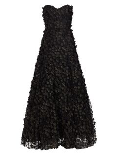 Платье с цветочной аппликацией в виде сердечка Amsale, черный