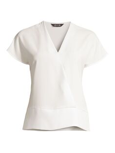 Блузка из крепа с короткими рукавами и V-образным вырезом Misook, белый