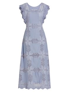 Кружевное платье-миди из льна и хлопка Beryl Magali Pascal, синий