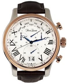 Мужские швейцарские часы с хронографом на черном кожаном ремешке, 46 мм Pierre Laurent